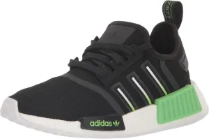 adidas Originals NMD_R1 Sneaker, Black/Lucid Lime/White, 4 US Unisex Big Kid