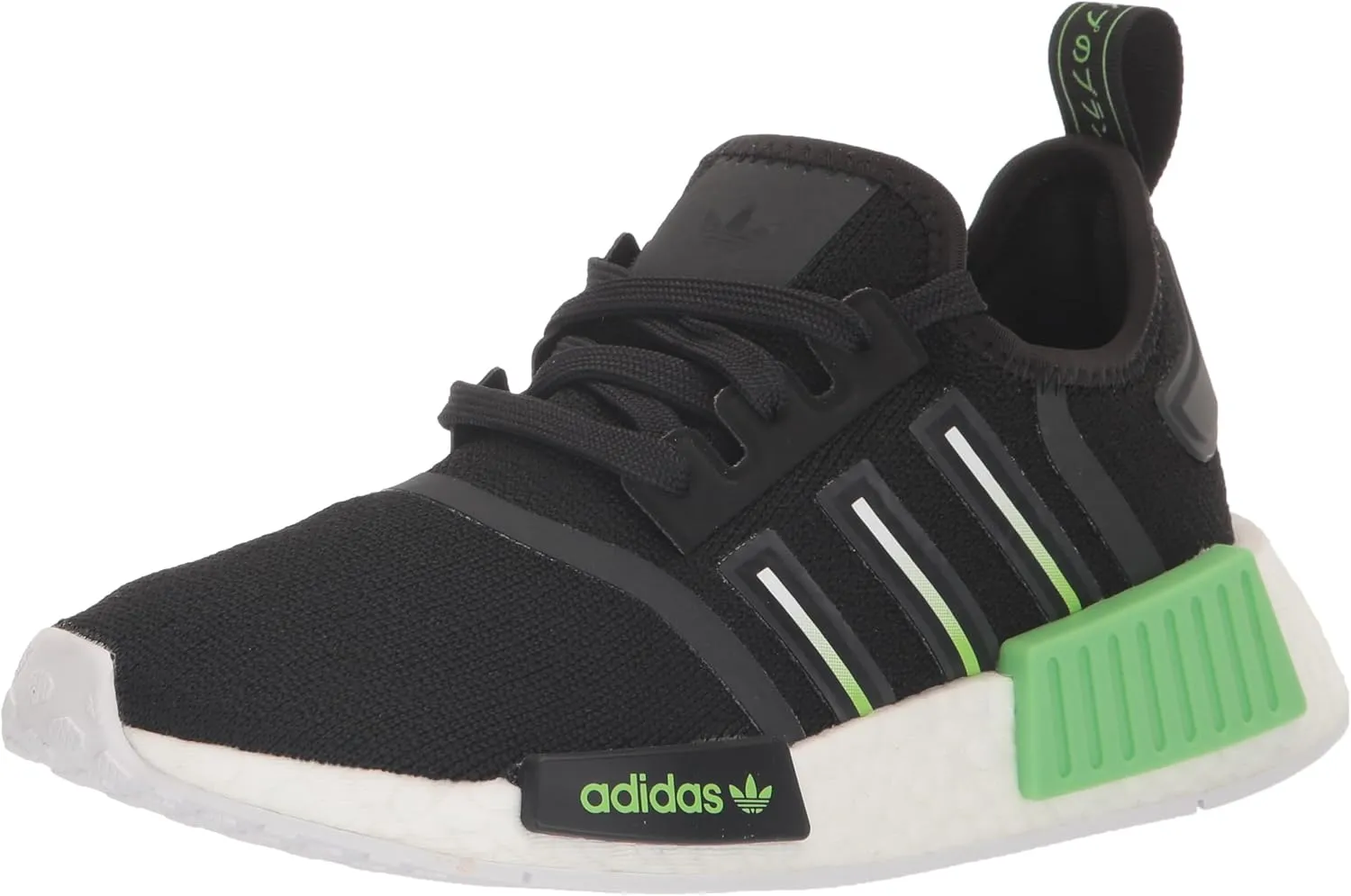 adidas Originals NMD_R1 Sneaker, Black/Lucid Lime/White, 4 US Unisex Big Kid