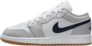 Air Jordan 1 Low Big Kids' Shoes (553560-146, White/Neutral Grey/Gum Medium Brown/Midnight Navy)