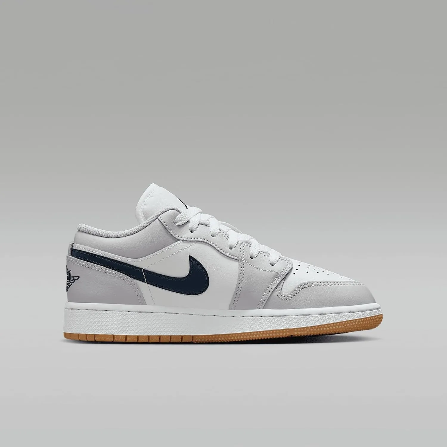 Air Jordan 1 Low Big Kids' Shoes (553560-146, White/Neutral Grey/Gum Medium Brown/Midnight Navy)