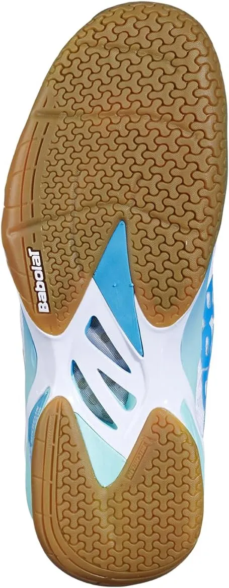 Babolat Women's Low-top Sneakers, Shadow 4 W Badminton Shoes, Size 39, Colour: White/Turquoise, Tight Upper, bi-Density Sole, Long-Term Comfort, Breathability, Optimal Hold
