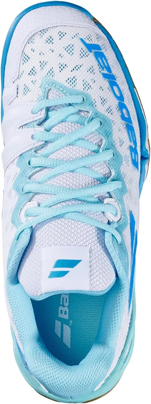Babolat Women's Low-top Sneakers, Shadow 4 W Badminton Shoes, Size 39, Colour: White/Turquoise, Tight Upper, bi-Density Sole, Long-Term Comfort, Breathability, Optimal Hold