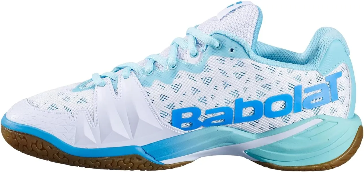 Babolat Women's Low-top Sneakers, Shadow 4 W Badminton Shoes, Size 39, Colour: White/Turquoise, Tight Upper, bi-Density Sole, Long-Term Comfort, Breathability, Optimal Hold