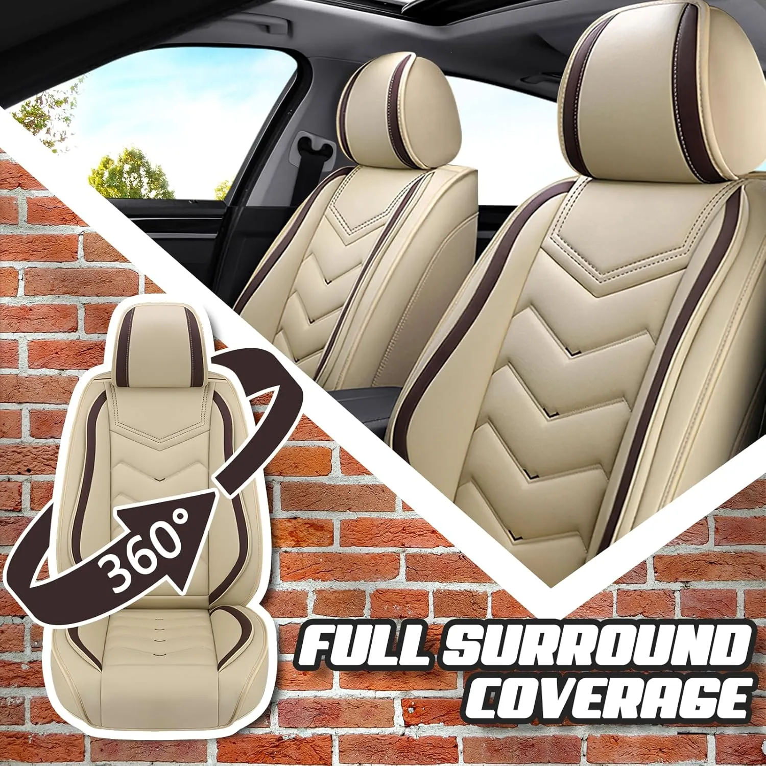 Car Seat Covers for Nissan Kicks 2018-2025, Premium Nappa Leather Car Seat Cover, Stylish Sport Seat Covers Automobile Seat Cover Sets.(Standard 2 Seats/Beige)