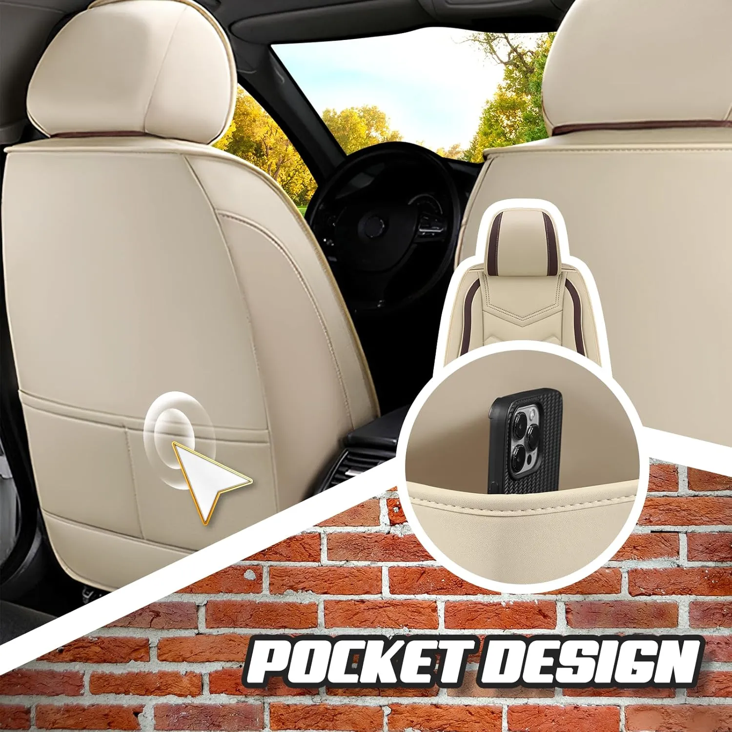 Car Seat Covers for Nissan Kicks 2018-2025, Premium Nappa Leather Car Seat Cover, Stylish Sport Seat Covers Automobile Seat Cover Sets.(Standard 2 Seats/Beige)