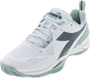 Diadora Women`s Blushield Torneo 2 Clay Tennis Shoes White and Legion Blue