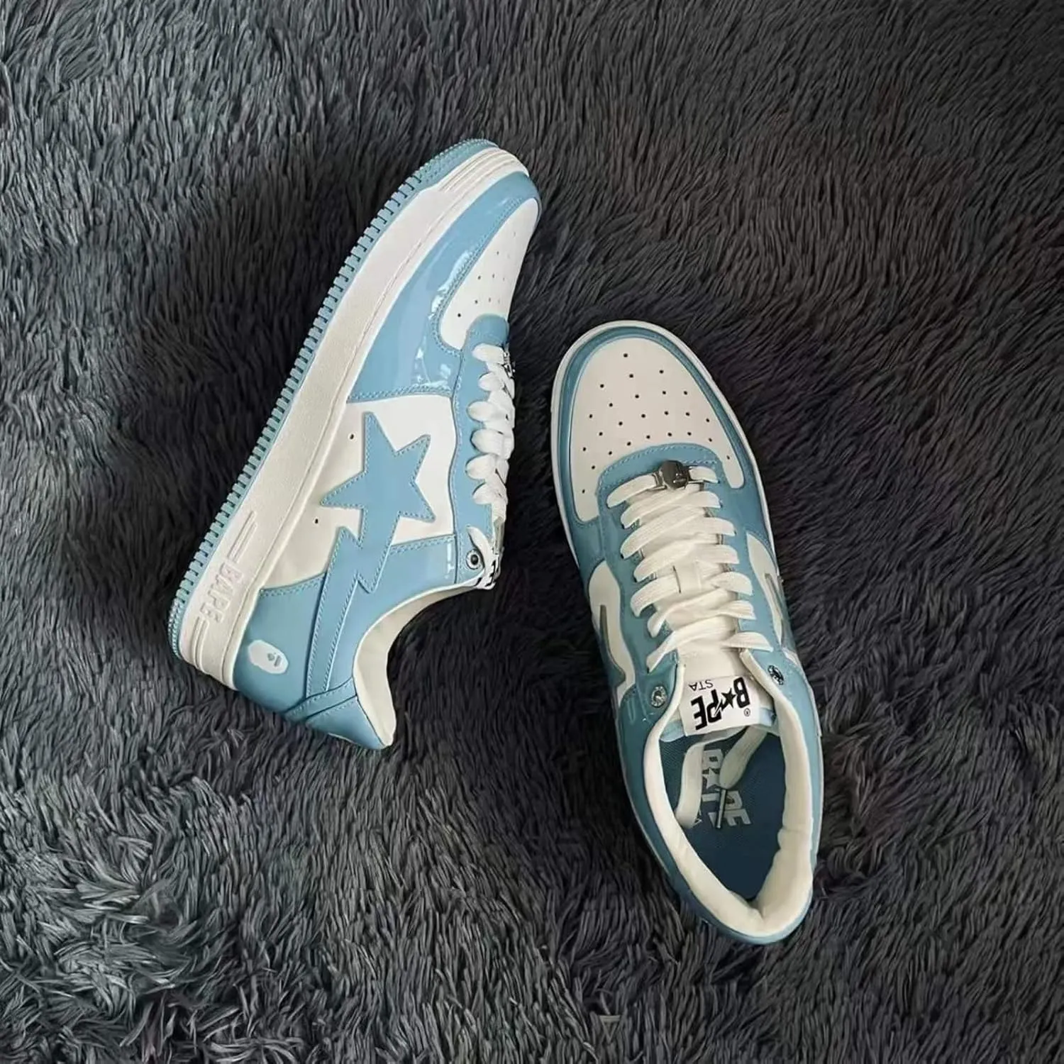 Ervkgm Sneakers for Women Men Classic Ape Head Logo Lightning Star Graphic Leather Trend Sports Shoes Low Top Skateboard Shoe