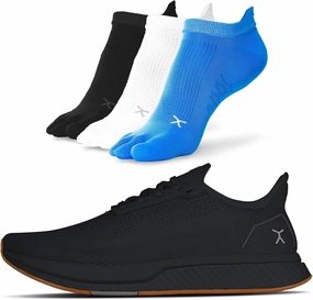 FLUX FOOTWEAR Adapt Bundle  Womens Zero-Drop Running Shoes with Knit Upper & UltraFlex Midsole   3-Pack Small No-Show Toe Socks  Lightweight, Breathable, and Versatile  Black/Gum RN - W8/M6.5