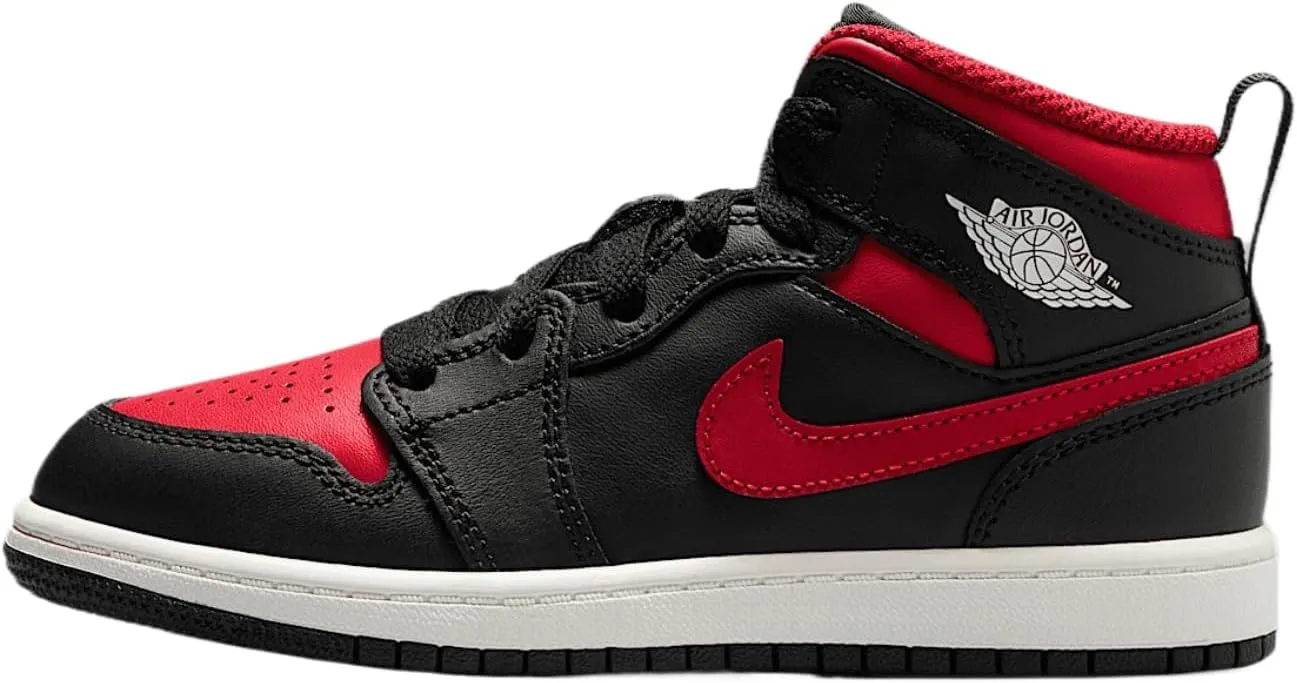 Jordan 1 Mid Little Kids' Shoes (DQ8424-067, Black/Summit White/Varsity Red)