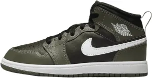 Jordan 1 Mid Little Kids' Shoes (DQ8424-092, Black/Medium Olive/White)