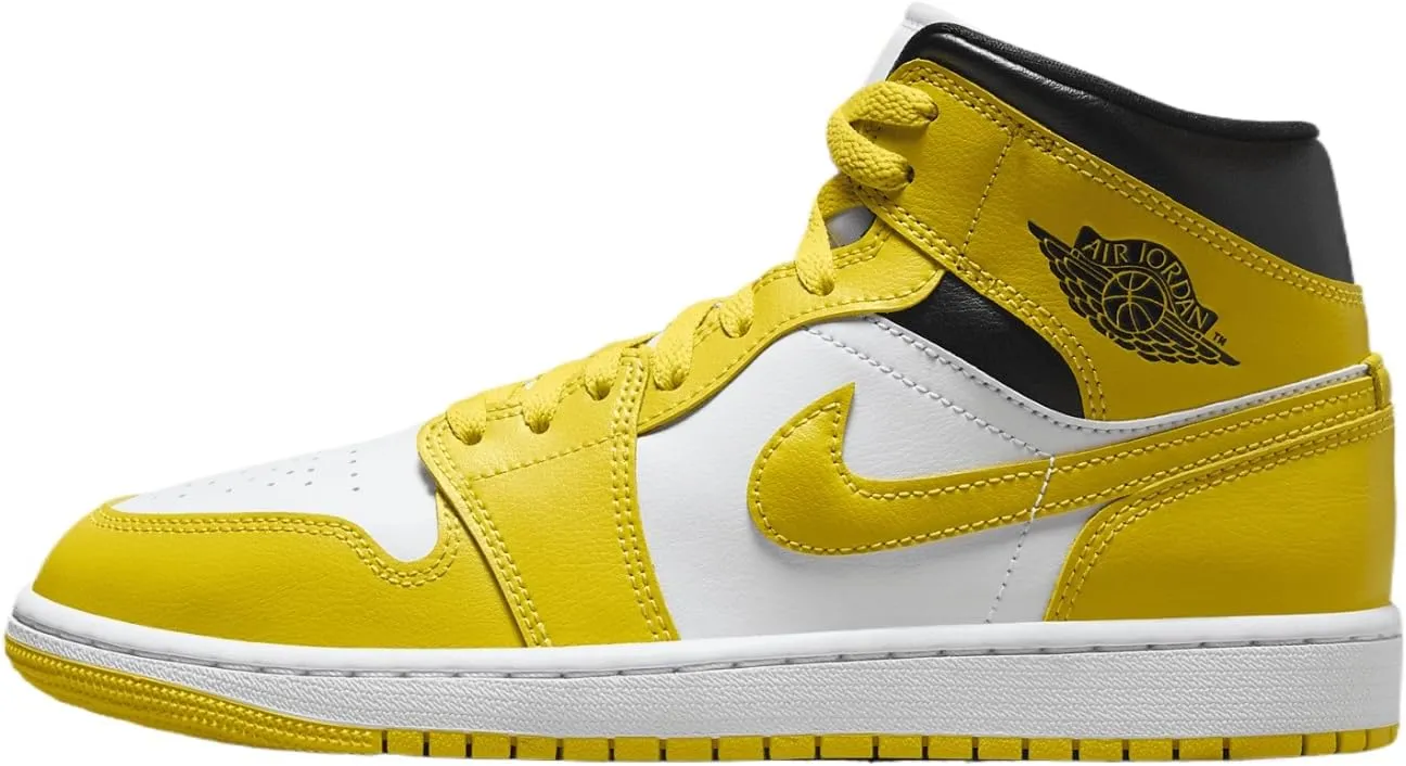 Jordan Women's 1 Mid White/Vivid Sulfur-Black (BQ6472 170) - 10.5