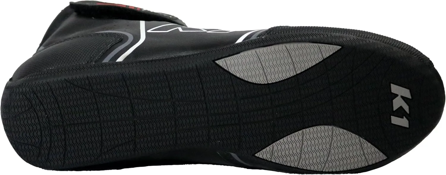 K1 GTX-1 Adult Soft Leather and Nomex Auto Racing Shoes - SFI 3.3/5 - Black, Grey Size 12