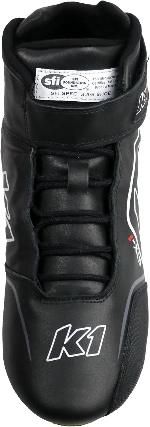 K1 GTX-1 Adult Soft Leather and Nomex Auto Racing Shoes - SFI 3.3/5 - Black, Grey Size 12