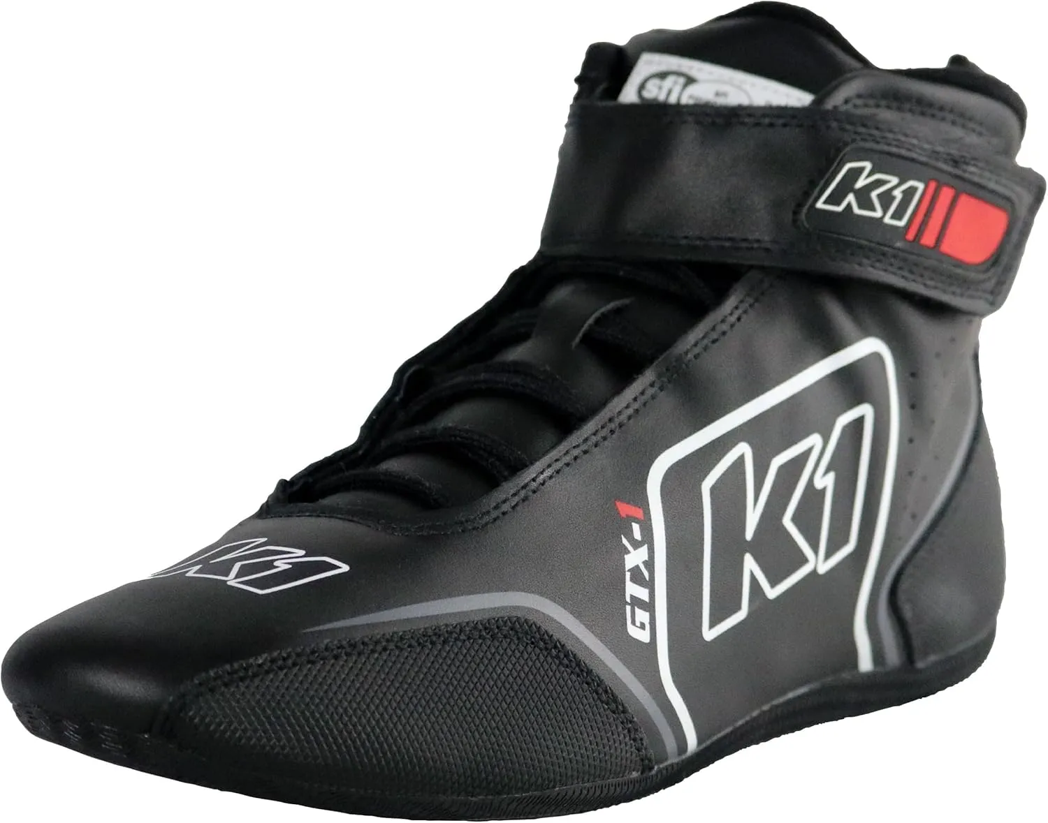 K1 GTX-1 Adult Soft Leather and Nomex Auto Racing Shoes - SFI 3.3/5 - Black, Grey Size 12