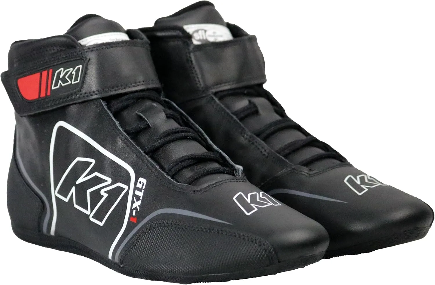 K1 GTX-1 Adult Soft Leather and Nomex Auto Racing Shoes - SFI 3.3/5 - Black, Grey Size 12