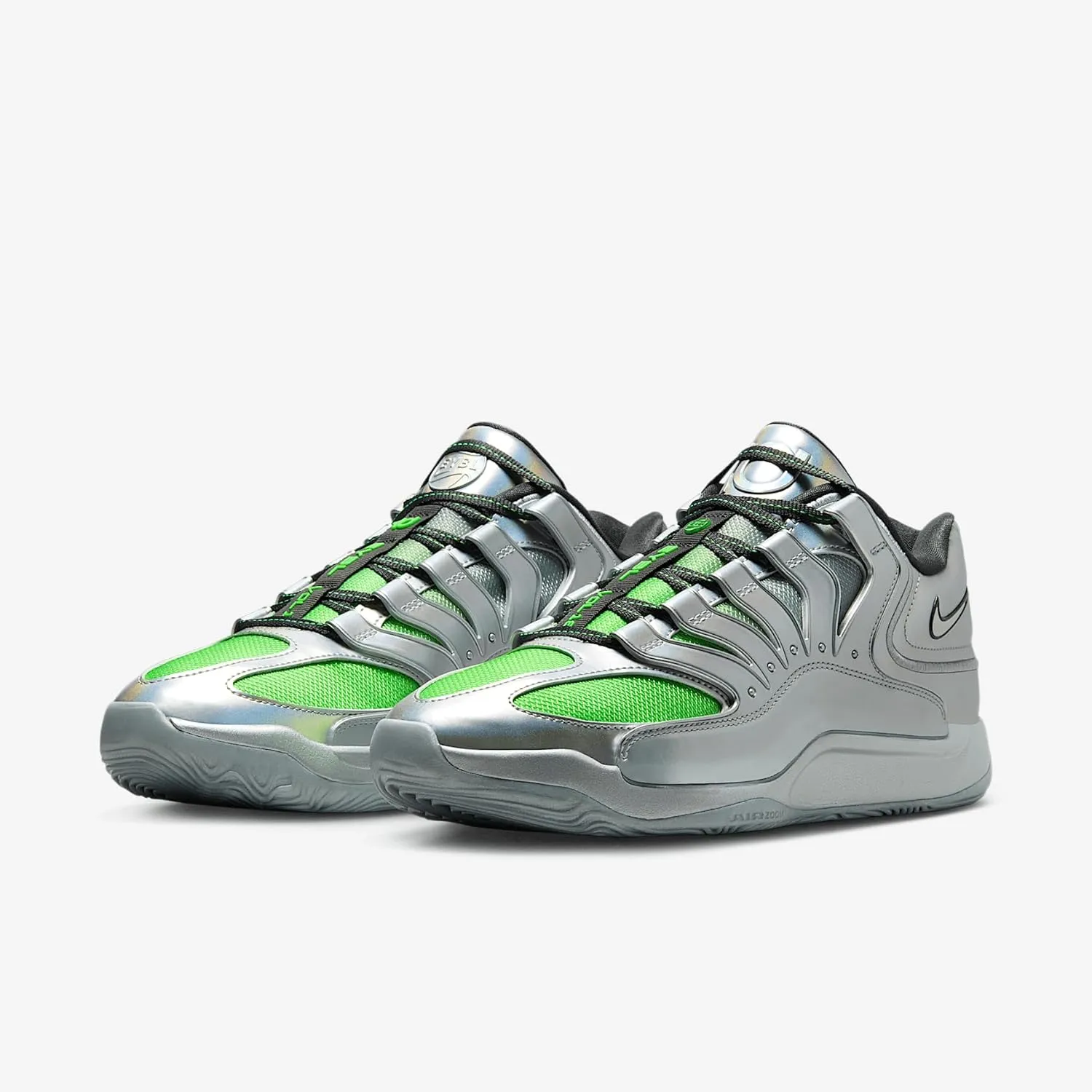 KD18 EYBL Rocket Power Basketball Shoes (IF2519-001, Metallic Silver/Green Strike/Dusty Sage/Dark Smoke Grey)