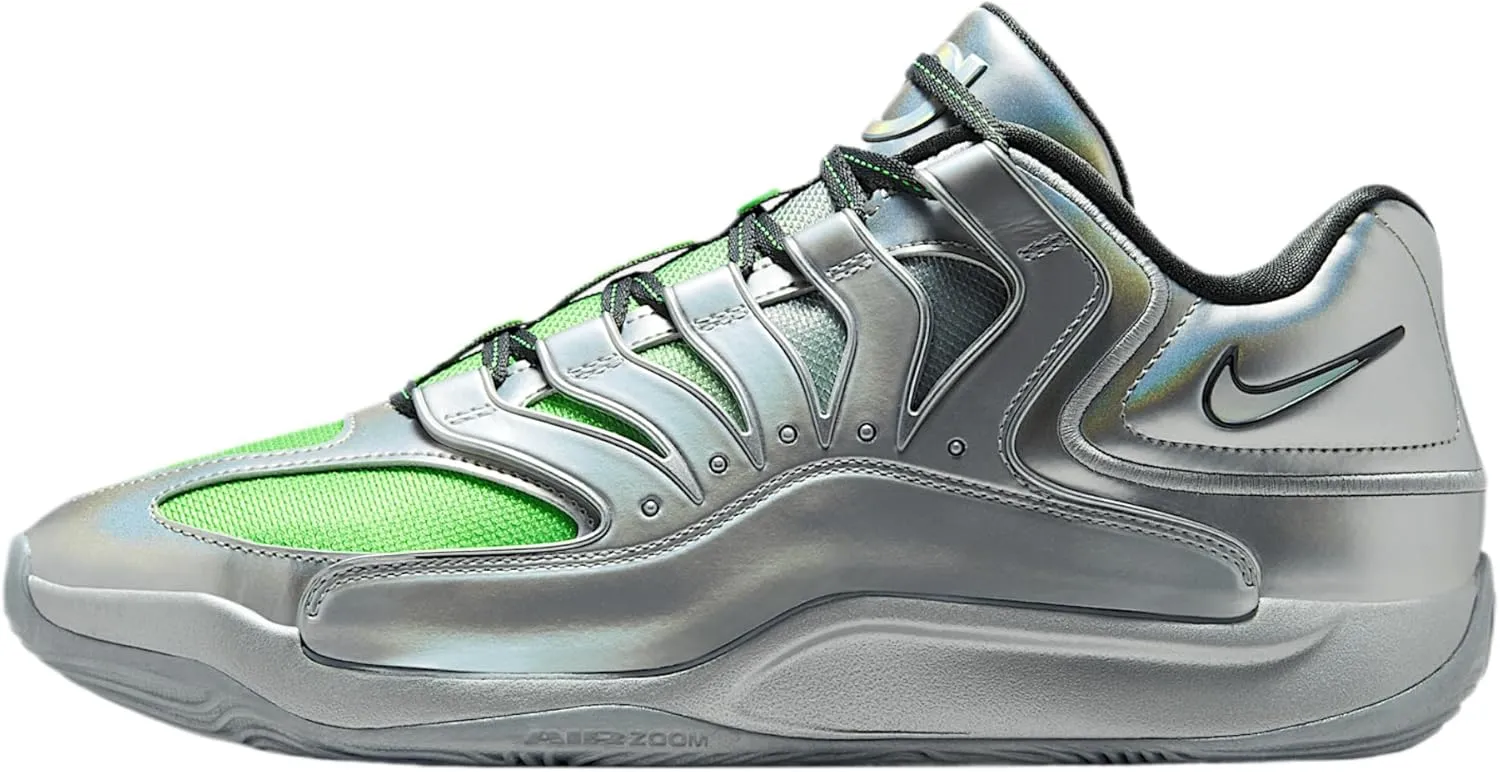 KD18 EYBL Rocket Power Basketball Shoes (IF2519-001, Metallic Silver/Green Strike/Dusty Sage/Dark Smoke Grey)