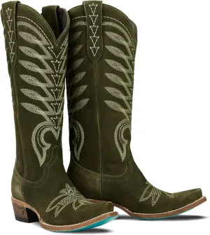 Lane Womens Squash Blossom Embroidery Snip Toe Casual Boots Knee High Low Heel 1-2" - Green - Size 7.5 B