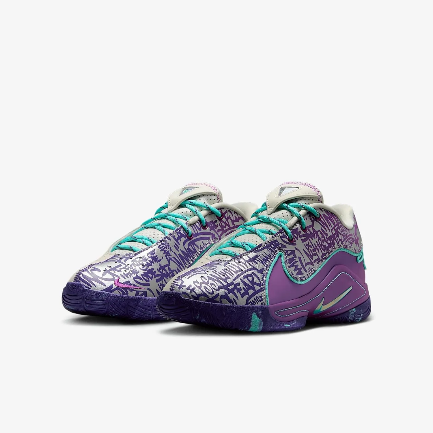 Lebron XXII Big Kids' Basketball Shoes (IF8254-001, Soft Pearl/Vivid Purple/Court Purple/Hyper Turquoise)