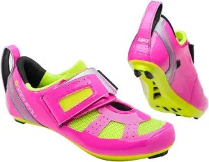 Louis Garneau, Women's Tri X-Speed III Triathlon Cycling Shoes for Racing and Indoor Biking, Compatible with Major Road and SPD Pedals, Pink Glow/Bright Yellow, US (7), EU (38)