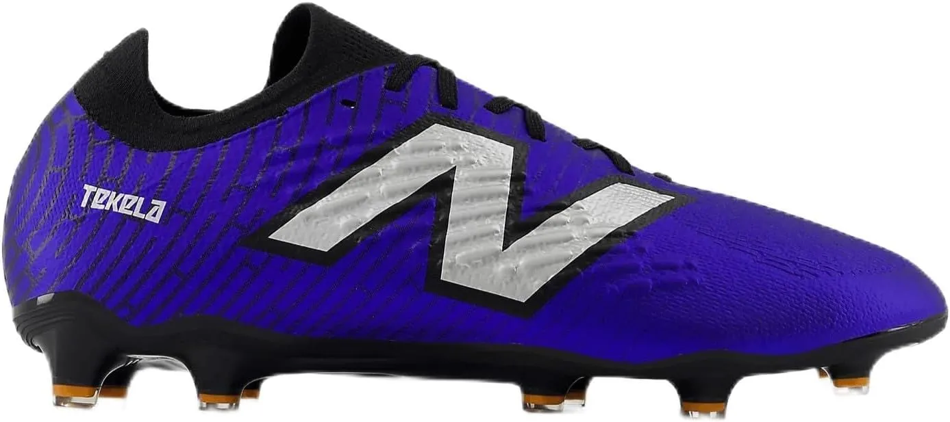 New Balance Unisex Tekela Magia Low Laced Fg V4  Soccer Shoe, Infinity Blue/Metallic Silver/Black, 8 Wide US Men