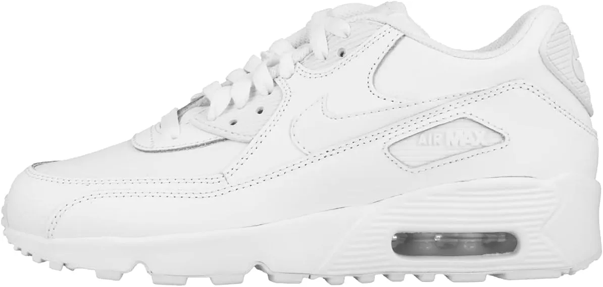 Nike 833412-100 Kid's Air Max 90 Leather Running Shoes, White/White, 6 M US Big Kid