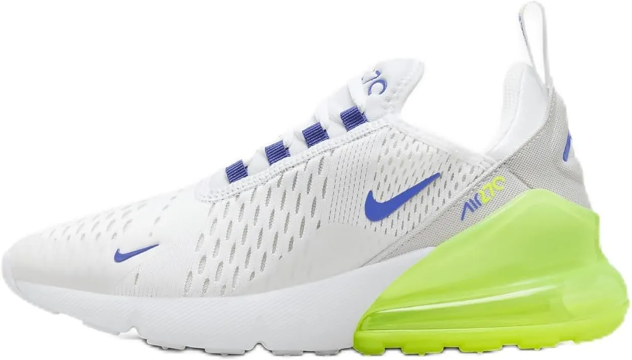 Nike Air Max 270 Big Kids' Shoes (HJ9237-100, White/Volt/Photon Dust/Astronomy Blue) Size 5.5
