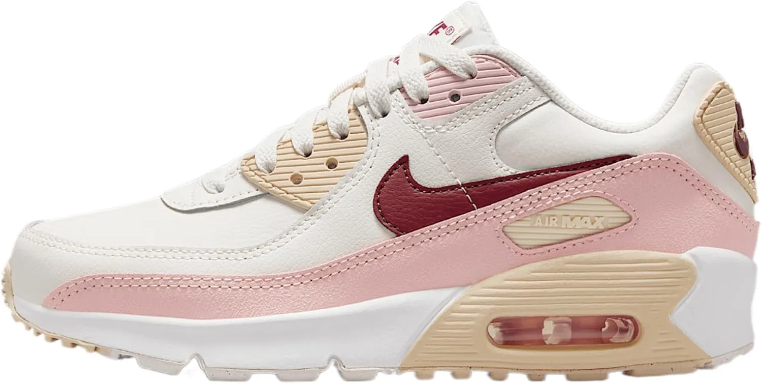 Nike Air Max 90 Big Kids' Shoes (HF6358-006, Phantom/Echo Pink/Sail/Dark Team Red)