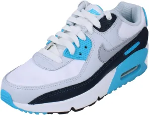 Nike Air Max 90 Big Kids' Shoes (HF6358-100, White/Baltic Blue/Armory Navy/Wolf Grey) Size 6