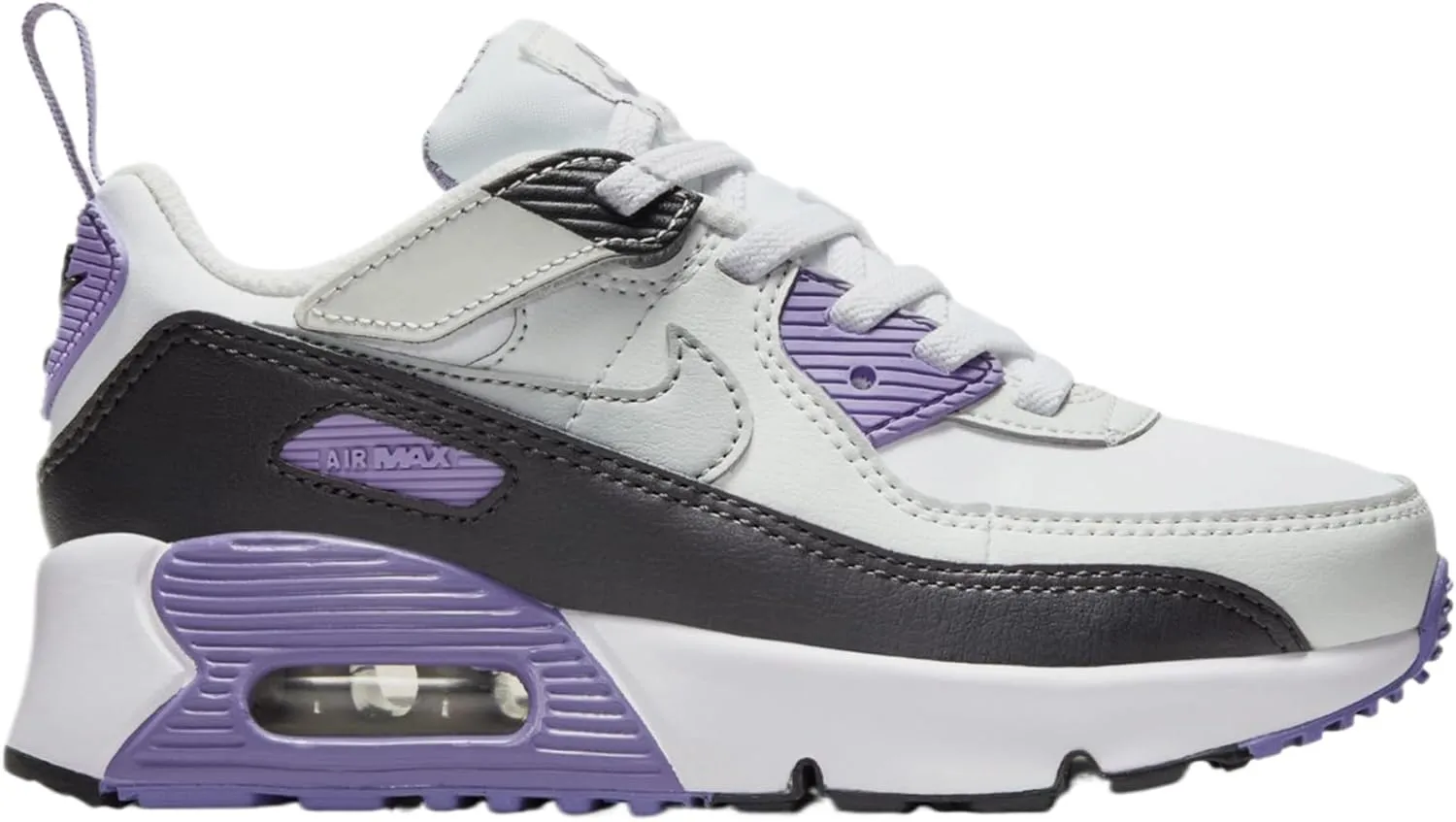 Nike Air Max 90 EasyOn Preschool Running Shoes (White/Light Grey/Dusty Amethyst) (IH1417-129, Grey/Purple/White)