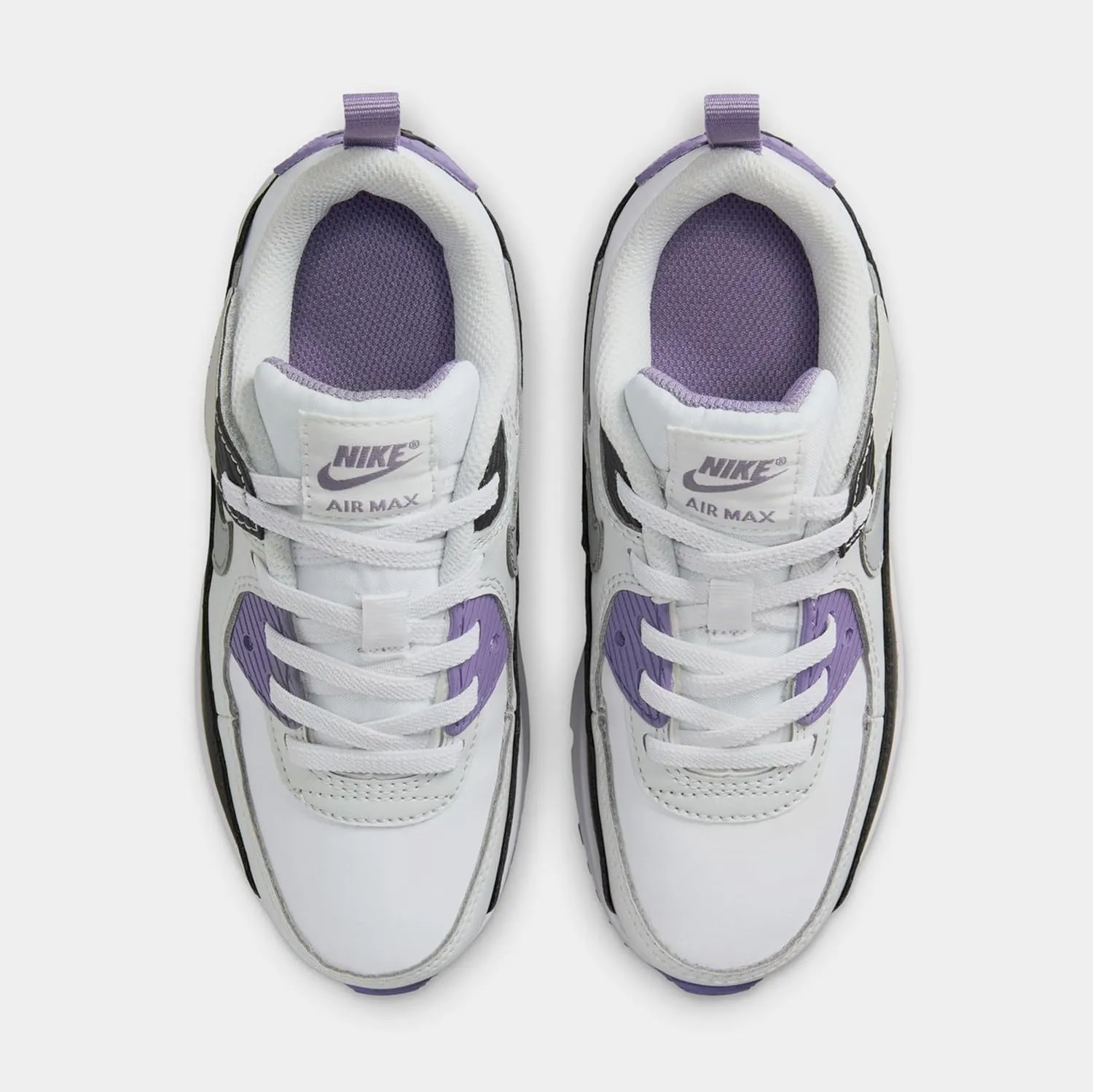 Nike Air Max 90 EasyOn Preschool Running Shoes (White/Light Grey/Dusty Amethyst) (IH1417-129, Grey/Purple/White)