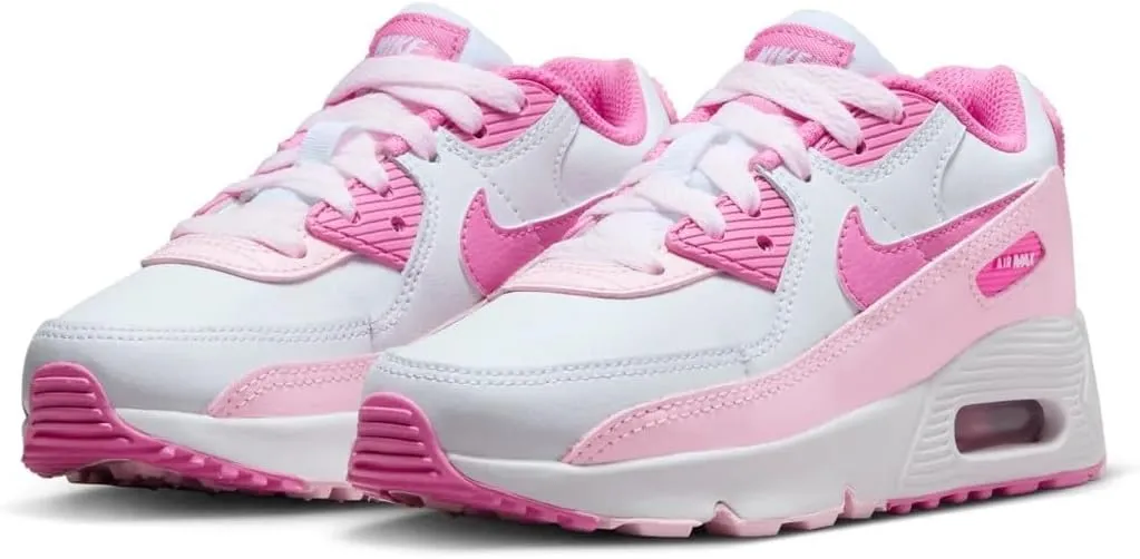 Nike Air Max 90 Little Kids' Shoes (FZ3558-100, White/Pink Foam/Playful Pink)