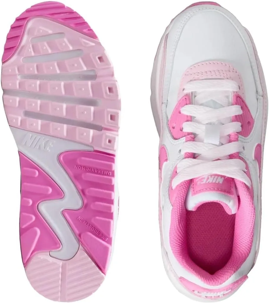 Nike Air Max 90 Little Kids' Shoes (FZ3558-100, White/Pink Foam/Playful Pink)
