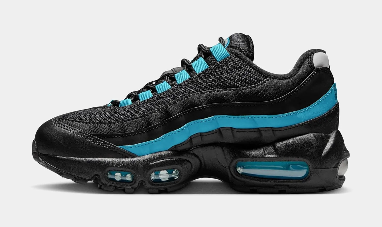 Nike Air Max 95 Grade School Running Shoes (Black/Baltic Blue/Black/Pearl Grey) (II4053-010, Black/Blue/Grey)