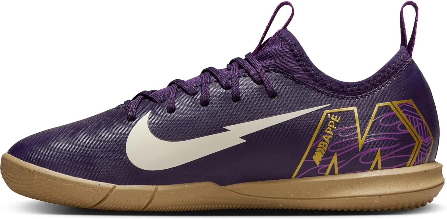 Nike Jr. Mercurial Vapor 16 Academy Kylian Mbappe Big Kids' IC Low-Top Soccer Shoes (FQ8414-500, Grand Purple/Pale Ivory)