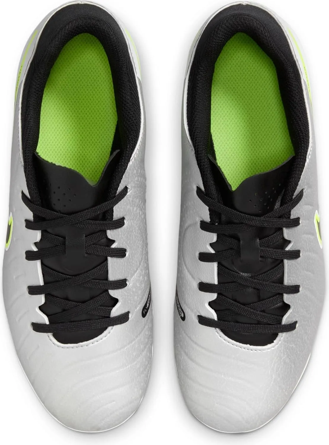 Nike Jr. Tiempo Legend 10 Academy Little/Big Kids' Multi-Ground Low-Top Soccer Cleats (DV4348-001, Metallic Silver/Volt/Black)