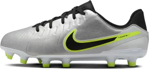 Nike Jr. Tiempo Legend 10 Academy Little/Big Kids' Multi-Ground Low-Top Soccer Cleats (DV4348-001, Metallic Silver/Volt/Black)