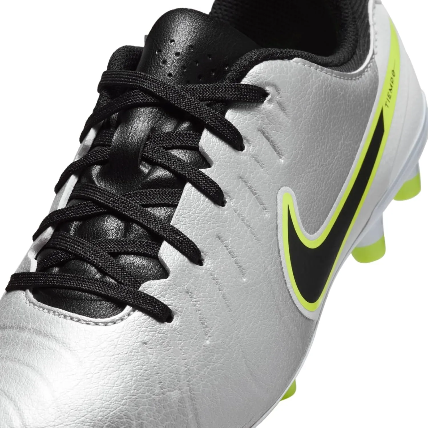Nike Jr. Tiempo Legend 10 Academy Little/Big Kids' Multi-Ground Low-Top Soccer Cleats (DV4348-001, Metallic Silver/Volt/Black)
