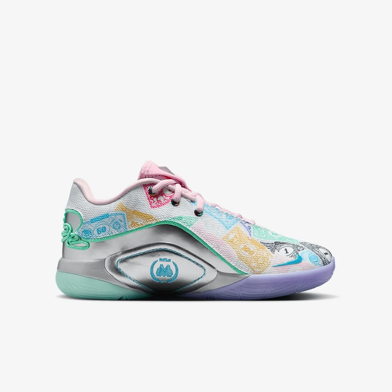 Nike Lebron XXII Currency Big Kids' Basketball Shoes (HV6873-100, White/Green Glow/Pink Foam/Baltic Blue)