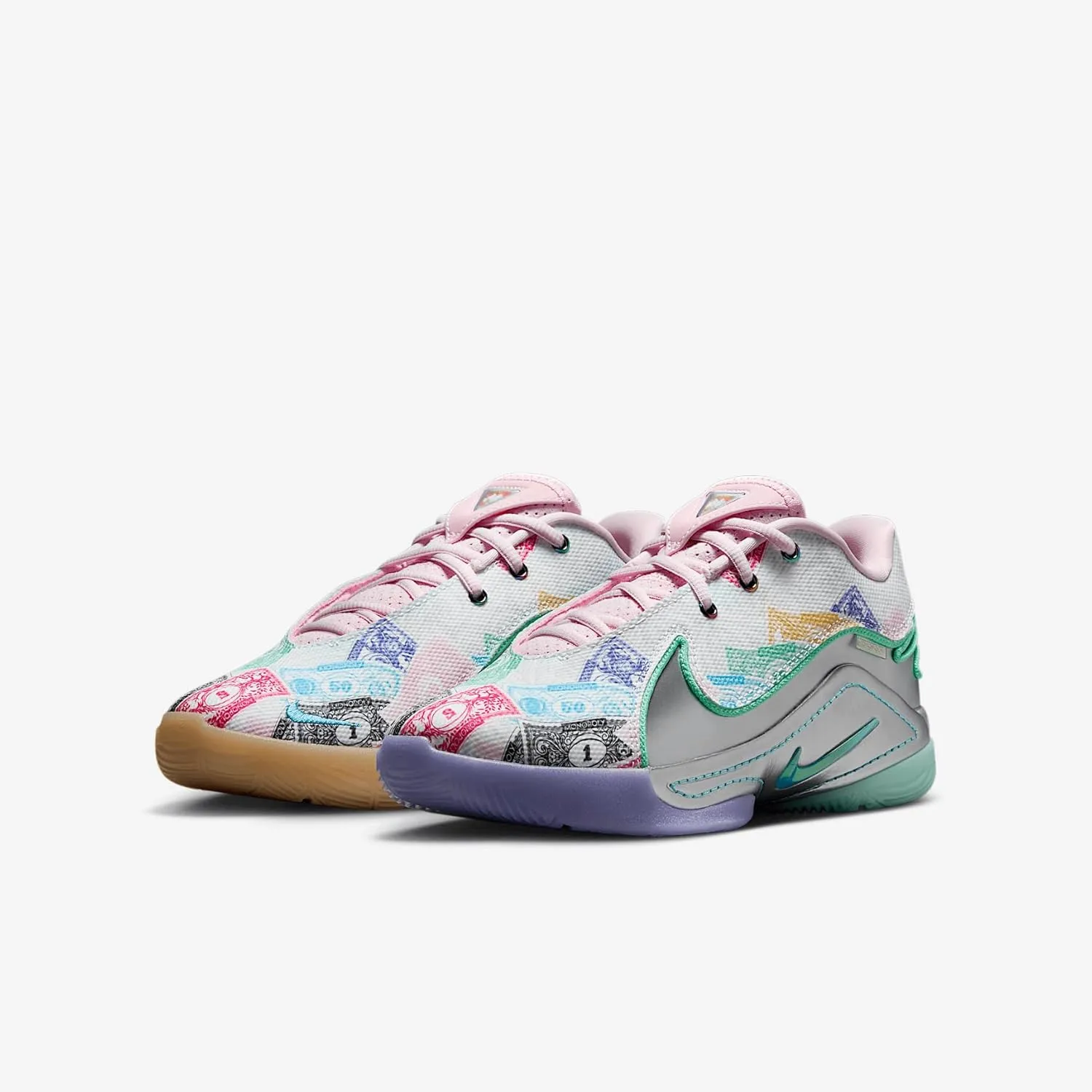 Nike Lebron XXII Currency Big Kids' Basketball Shoes (HV6873-100, White/Green Glow/Pink Foam/Baltic Blue)