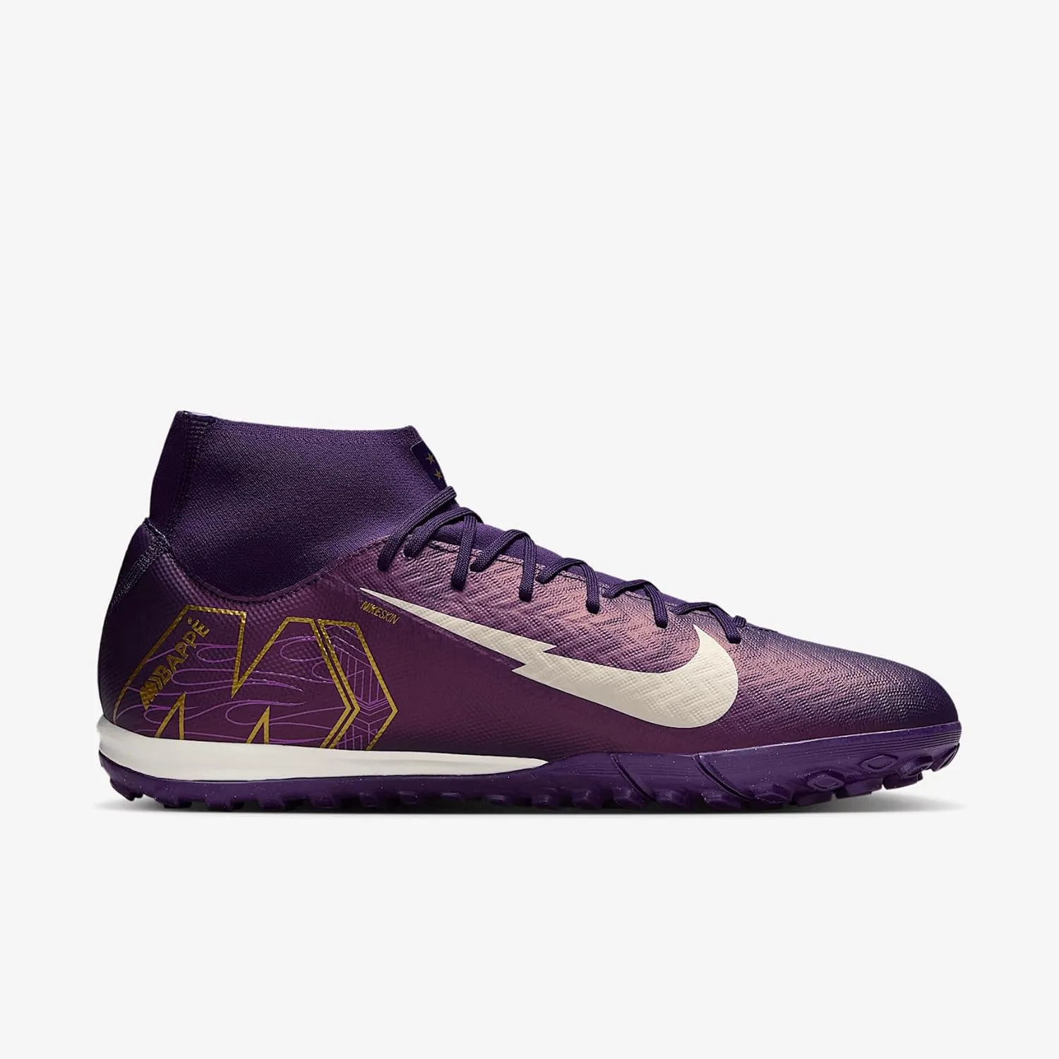 Nike Mercurial Superfly 10 Academy Kylian Mbappe TF High-Top Soccer Shoes (FQ8333-500, Grand Purple/Pale Ivory)