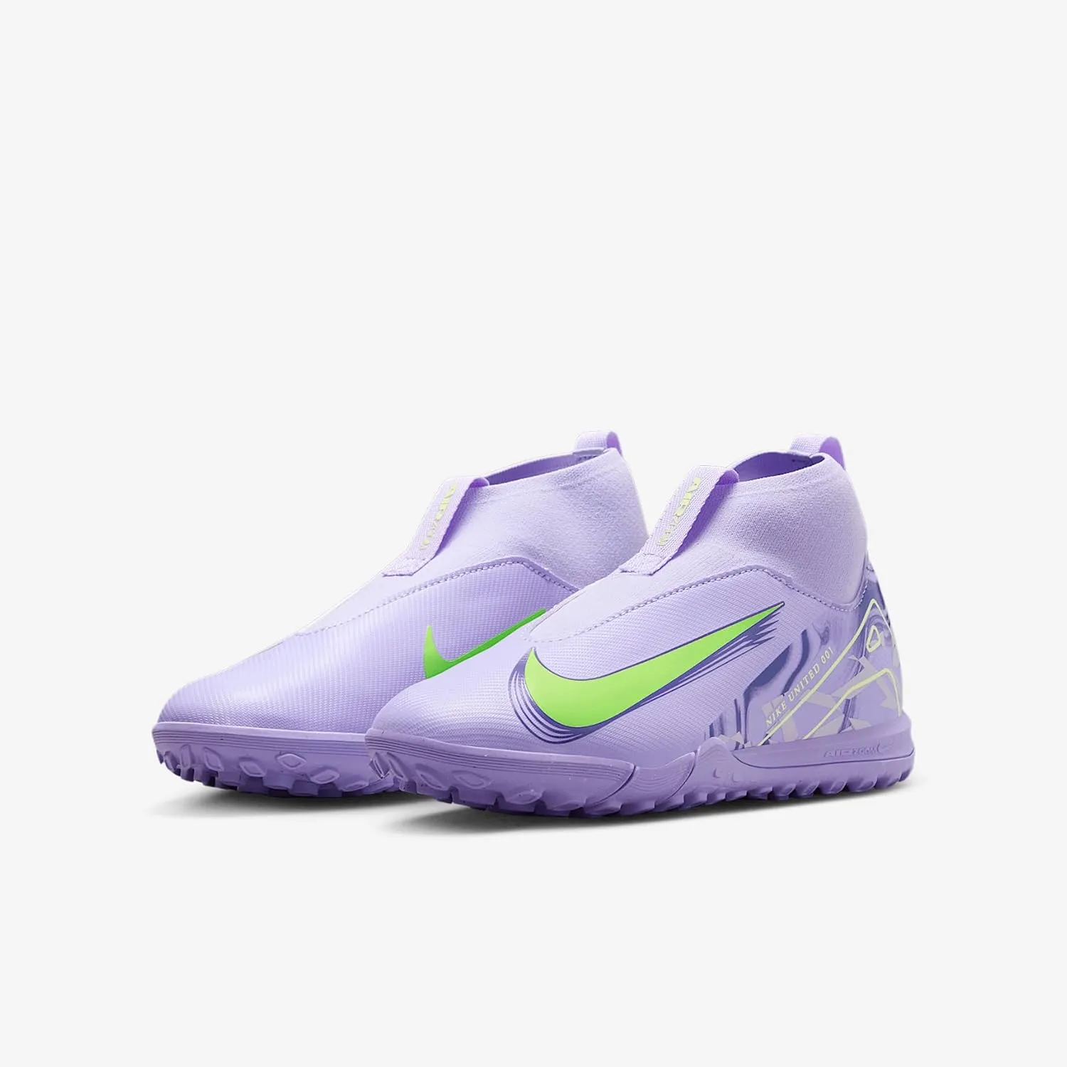 Nike United Jr. Mercurial Superfly 10 Academy Big Kids' TF High-Top Soccer Shoes (HF1586-500, Purple Agate/Barely Volt)