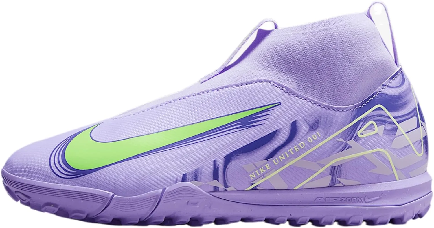 Nike United Jr. Mercurial Superfly 10 Academy Big Kids' TF High-Top Soccer Shoes (HF1586-500, Purple Agate/Barely Volt)