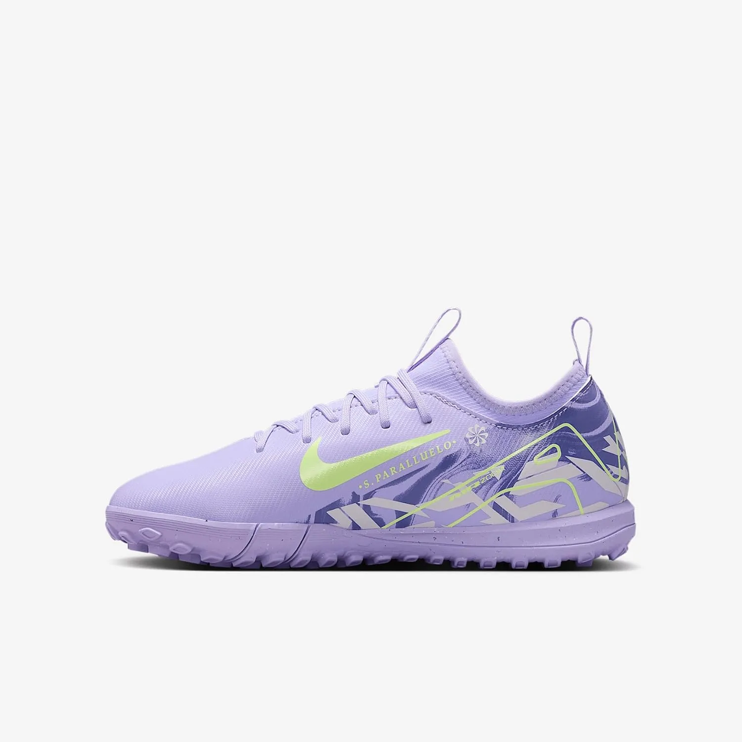 Nike United Jr. Mercurial Vapor 16 Academy Big Kids' TF Low-Top Soccer Shoes (HF1589-500, Purple Agate/Barely Volt)
