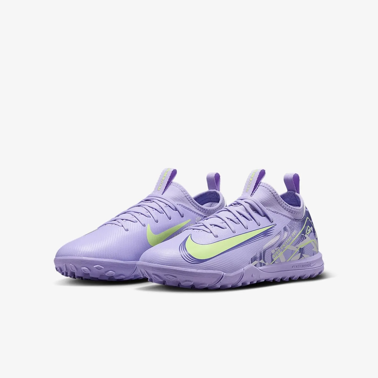 Nike United Jr. Mercurial Vapor 16 Academy Big Kids' TF Low-Top Soccer Shoes (HF1589-500, Purple Agate/Barely Volt)