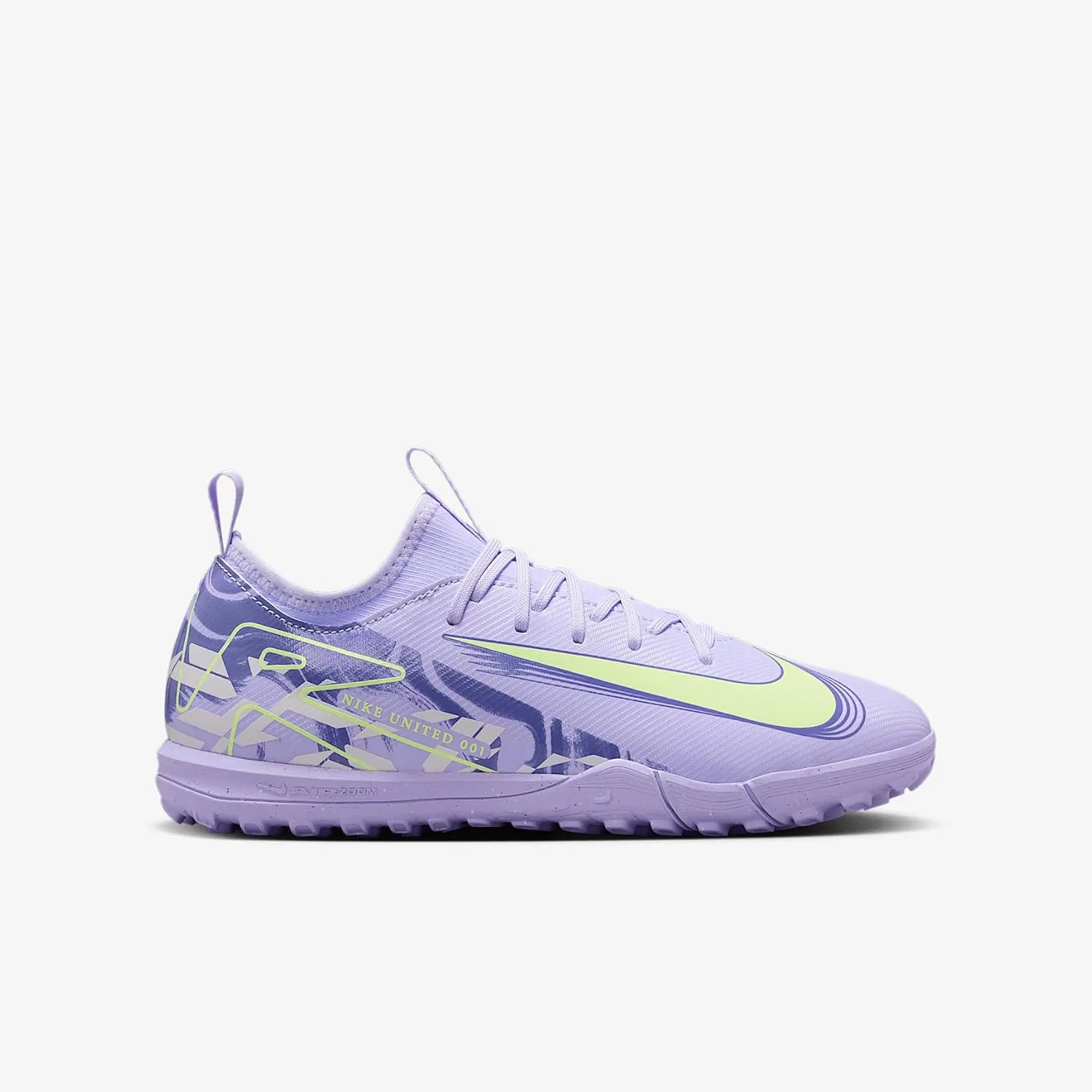 Nike United Jr. Mercurial Vapor 16 Academy Big Kids' TF Low-Top Soccer Shoes (HF1589-500, Purple Agate/Barely Volt)