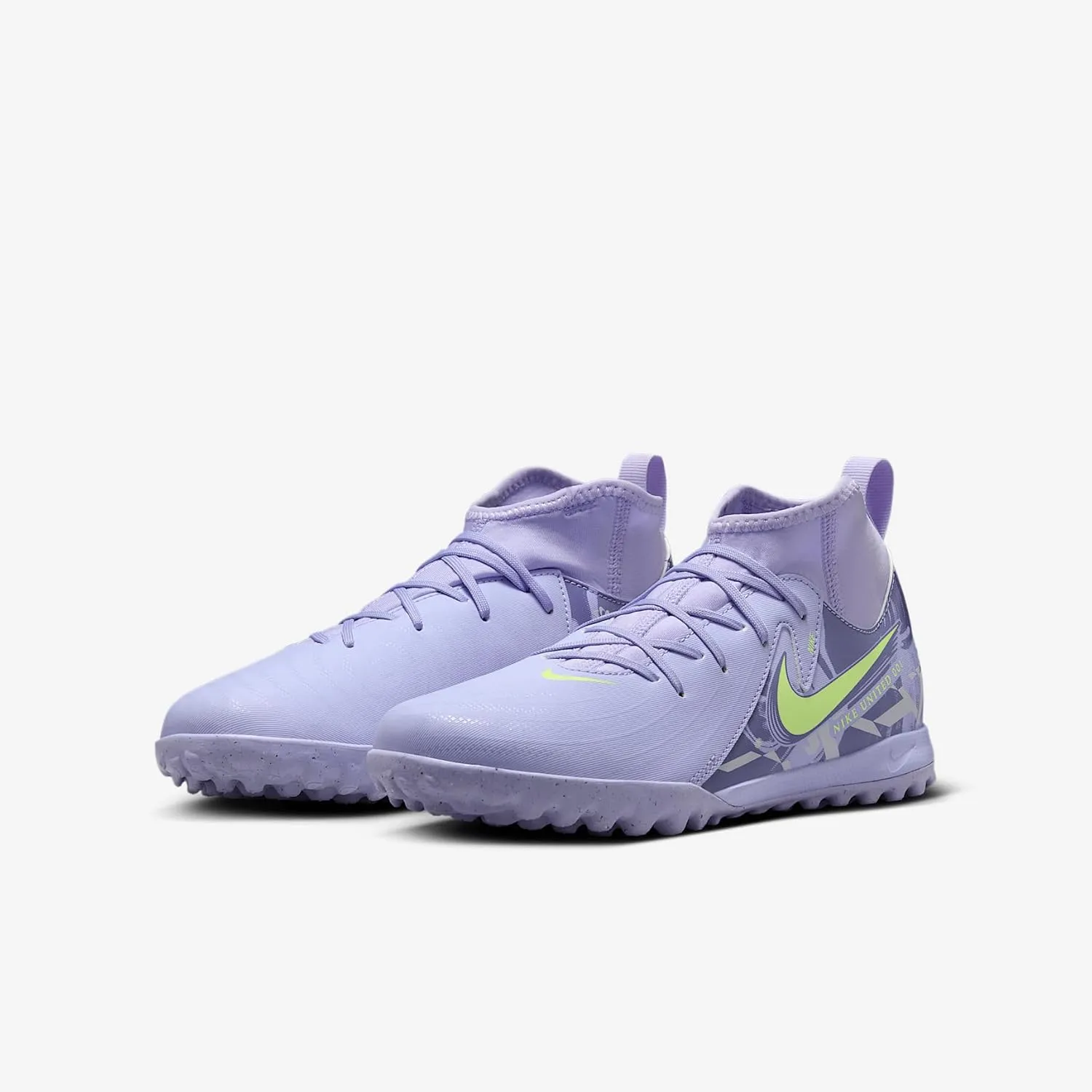 Nike United Jr. Phantom Luna 2 Academy Big Kids' TF High-Top Soccer Shoes (HF1581-500, Purple Agate/Barely Volt)