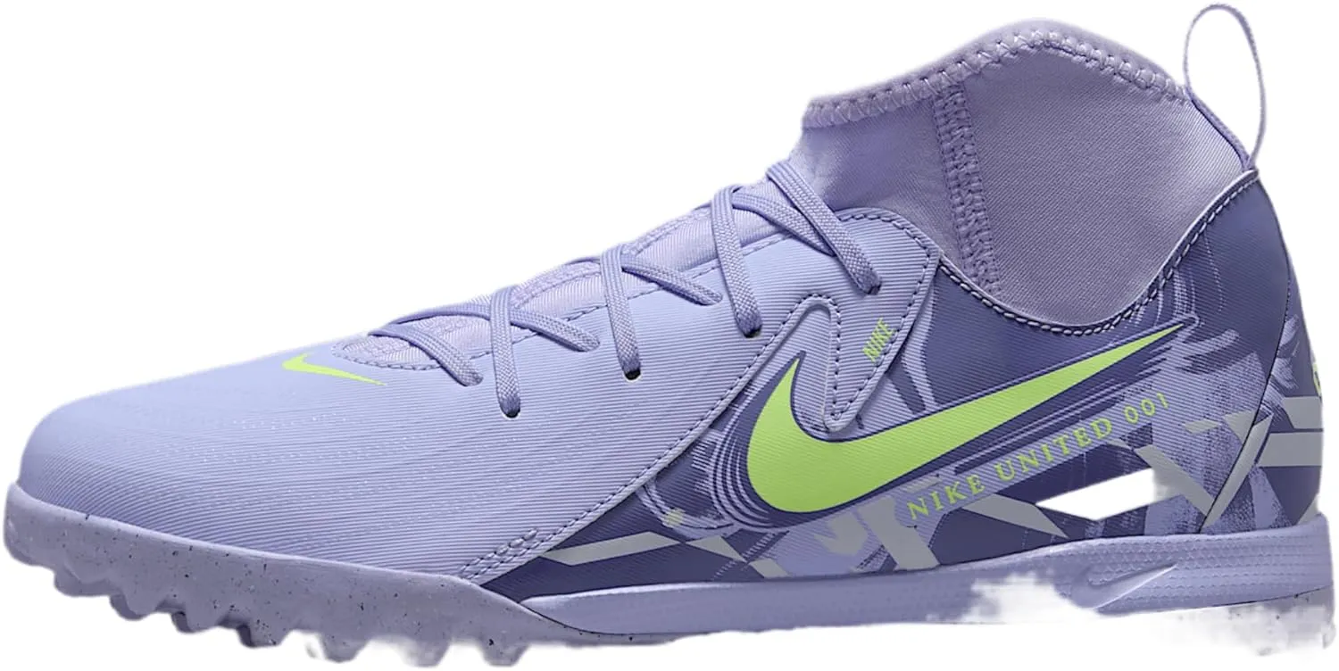 Nike United Jr. Phantom Luna 2 Academy Big Kids' TF High-Top Soccer Shoes (HF1581-500, Purple Agate/Barely Volt)