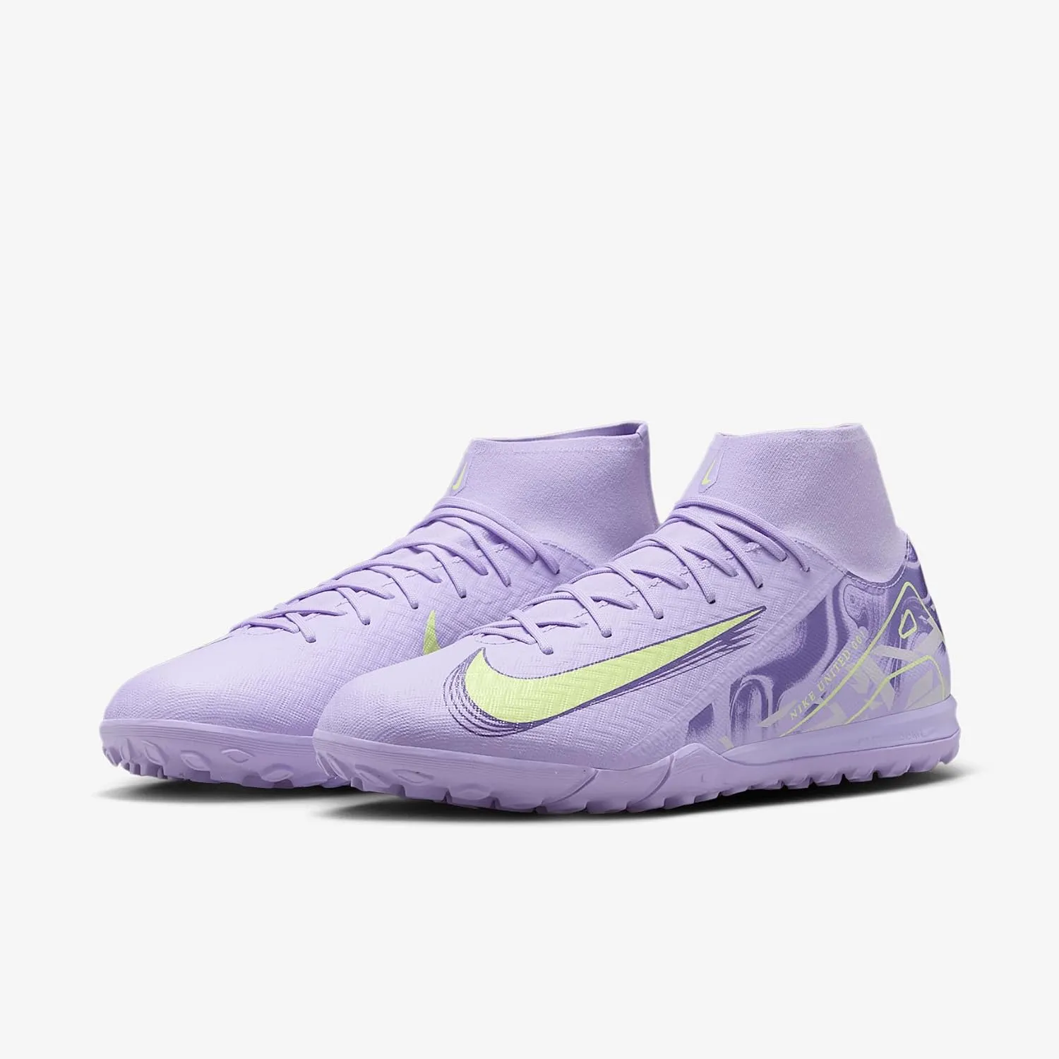 Nike United Mercurial Superfly 10 Academy TF High-Top Soccer Shoes (HF1602-500, Purple Agate/Barely Volt)