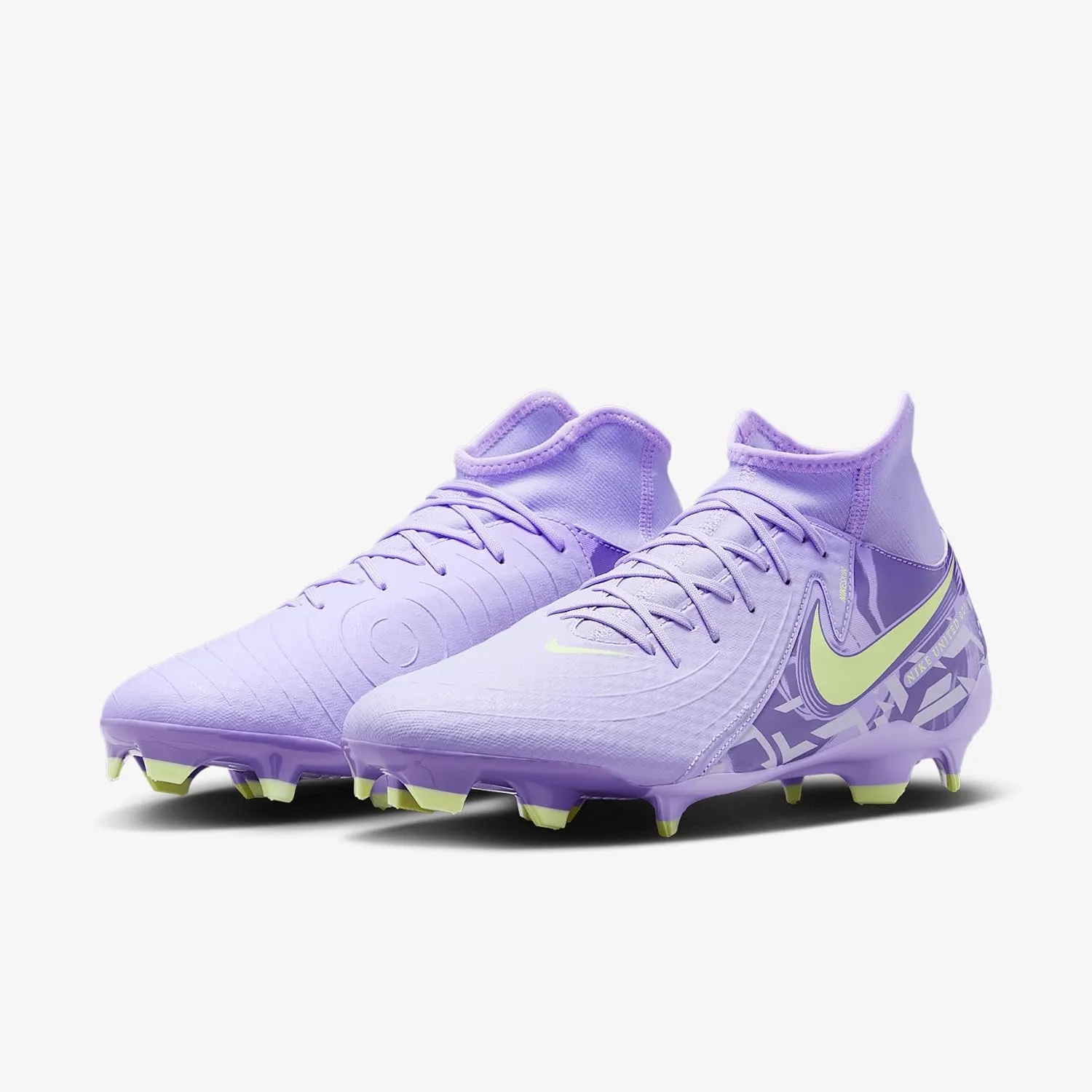 Nike United Phantom Luna 2 Academy MG High-Top Soccer Cleats (HF1598-500, Purple Agate/Barely Volt)